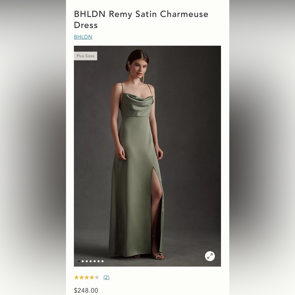BHLDN Remy Satin Charmeuse SIZE 4 NWT NEVER WORN GREEN SATIN DRESS